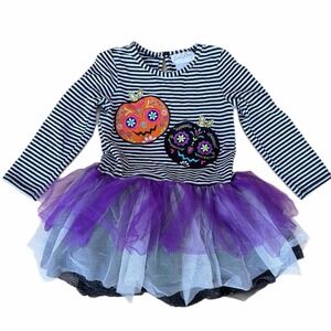 Emily Rose Toddler Girls Halloween Sugar Skull Pumpkin Tutu Dress 4T Striped